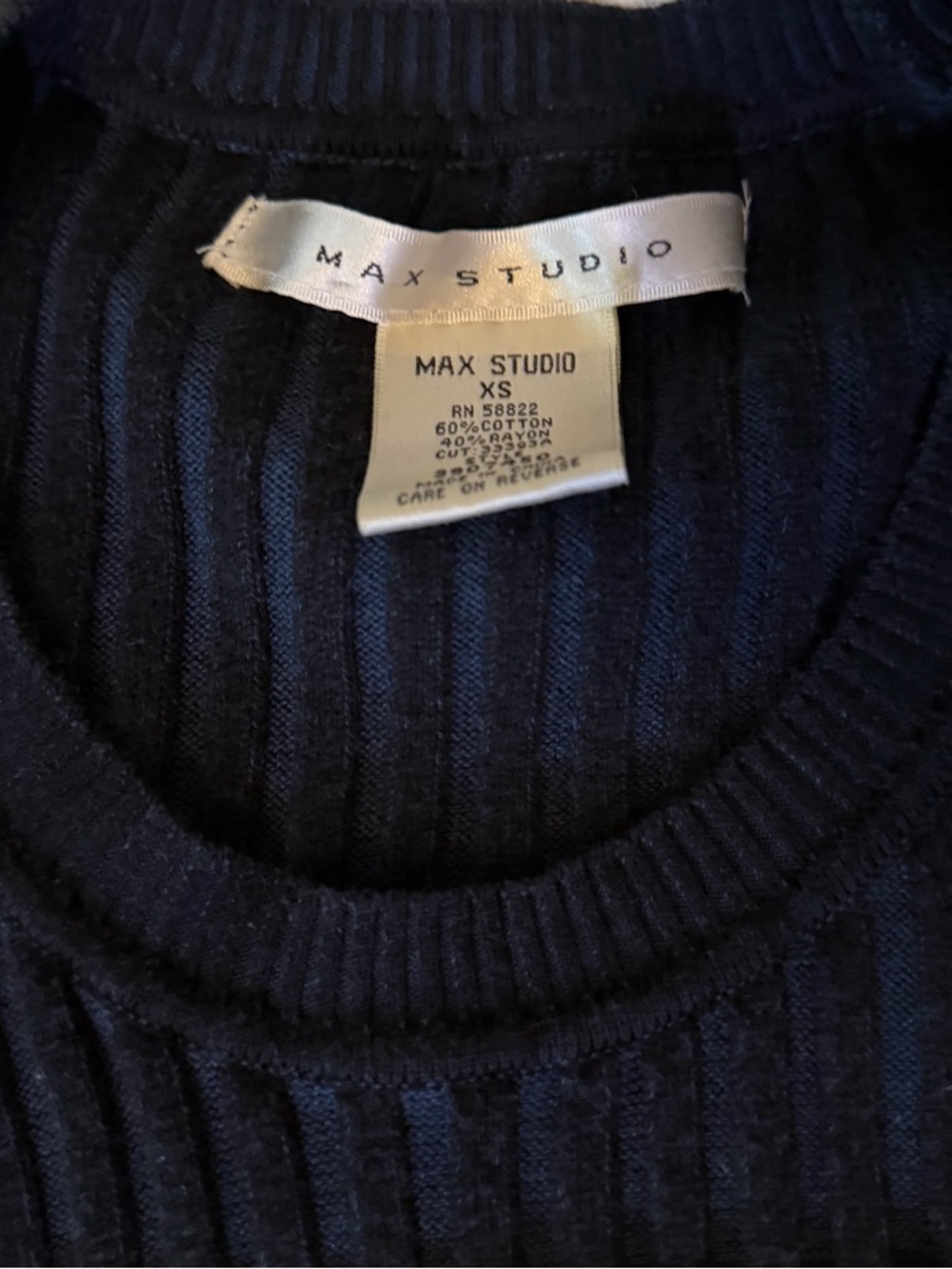 Max Studio XS Navy & Black Ribbed Scoop Neck Sweater Dress Y2K Bodycon - Picture 7 of 11